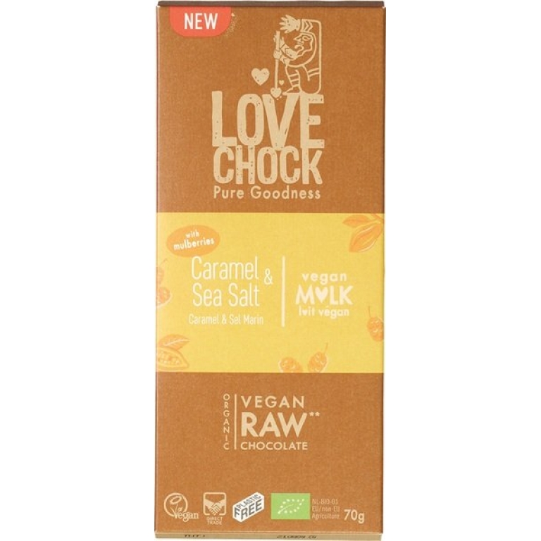 Milde caramel & zeezout chocolade Lovechock RAW bio