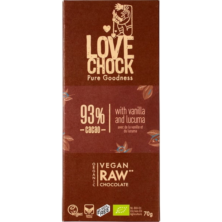93% pure chocolade Lovechock RAW bio