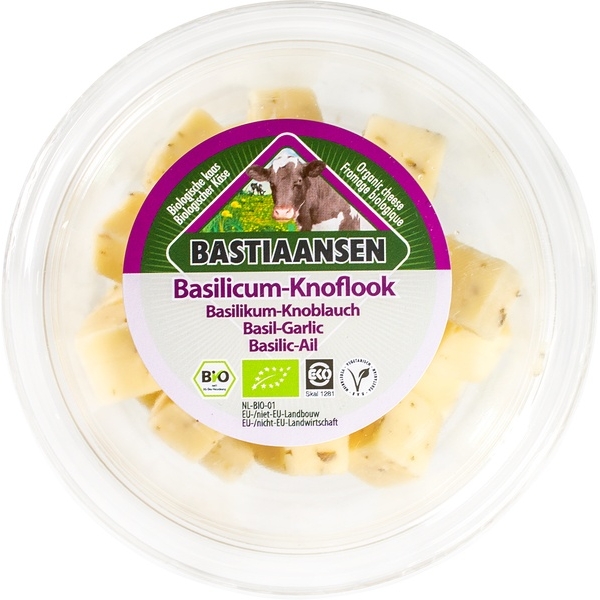 Kaasblokjes basilicum knoflook 110g - Bastiaansen bio