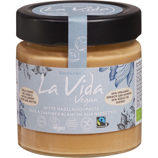 Witte hazelnootpasta less sugar 200g - La Vida Vegan bio