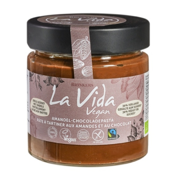 Amandel-chocoladepasta less sugar 200g - La Vida Vegan bio