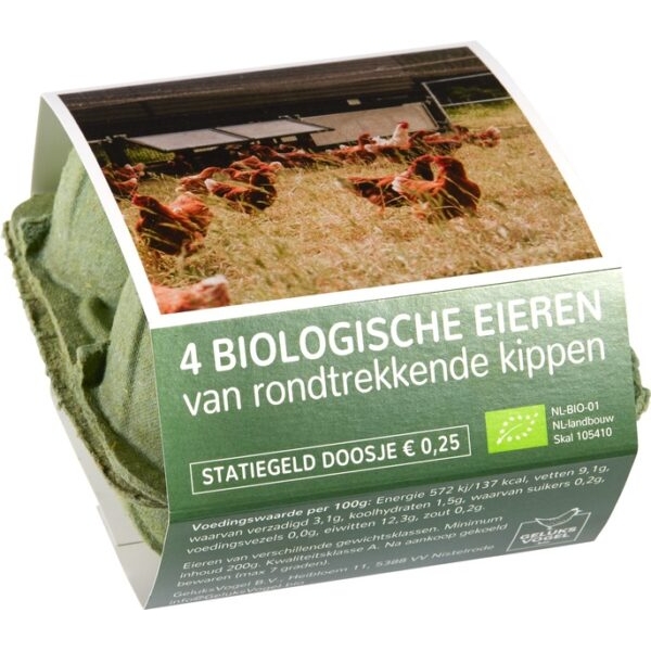 4 eieren van rondtrekkende kippen incl. €0,25 statiegeld - GeluksVogel bio
