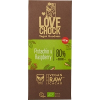 RAW pure chocolade 80% met pistache & framboos 70 gram - Lovechock bio